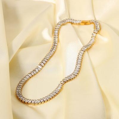 China Vintage JKC Fashion Square 18K Gold Plated Stainless Steel Trendy Cubic Zircon 6mm Choker Necklace Women Necklace 2021 for sale