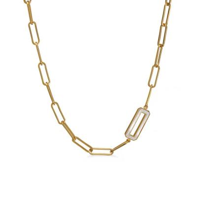 China CLASSIC White Elegant Thick Clavicle Chain Double Pin Safety Paperclip Buckle Gold Shell Necklace for sale