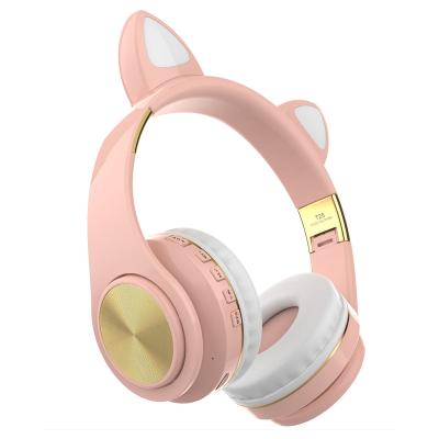 China Earphone Cosplay Cat Headphones Gaming Headset With Microphones Cute Cat Ear BT Wireless Foldable Sports Stereo Earphone for sale