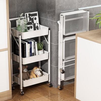 China Practical Viable Foldable Kitchen Storage Rack Metal Color Kitchen Storage Cart White Color for sale