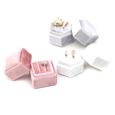 China Home& wedding decoration for 5.5*5.5*4.5CM valentine double white rose velvet ring box jewelry boxes high quality octagon gift for sale