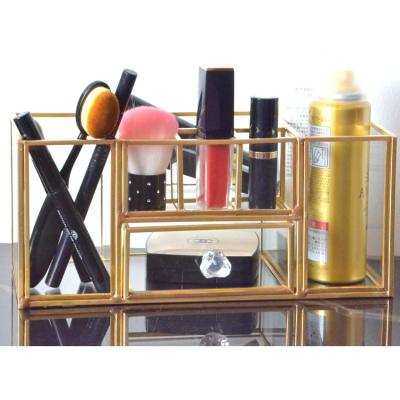 China Home& Garden Decoration Home Decor Kitchen Living Room Organization Gold Makeup Box Glass Brass Organizer for sale