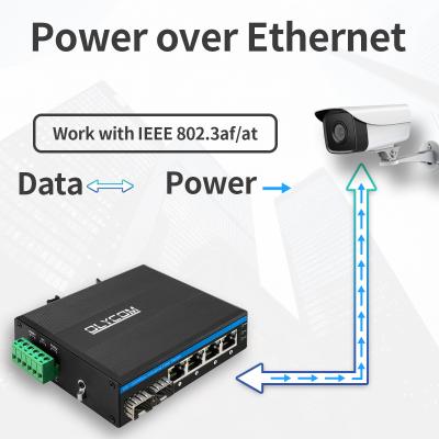 Китай 6 OEM бюджета рельса 120W Din переключателя волокна локальных сетей PoE+ POE гаван полного гигабита промышленный продается