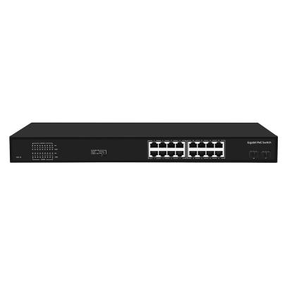 Chine 16 ports Gigabit Poe Switch 300W Budget VLAN non géré 250 mètres de distance Fibre SFP à vendre