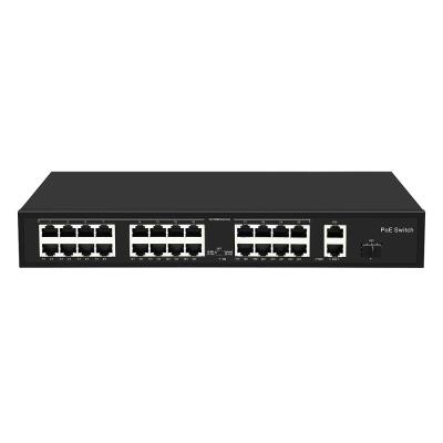 China 24 Port 10/100M PoE Switch Gigabit Fiber Optic Uplink AC Rack Unmanaged 300W Budget for sale