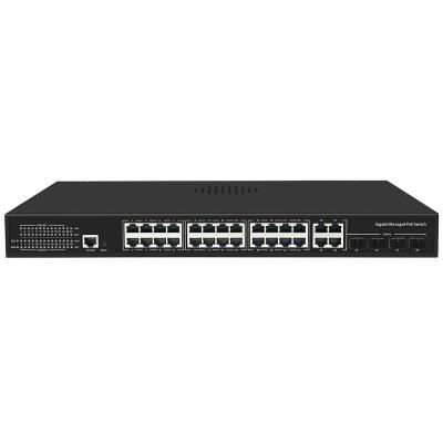 China 24 Port PoE Switch Gigabit Based L2 L3 Smart Managed 300W Budget With SFP Uplink 1U Rack for sale