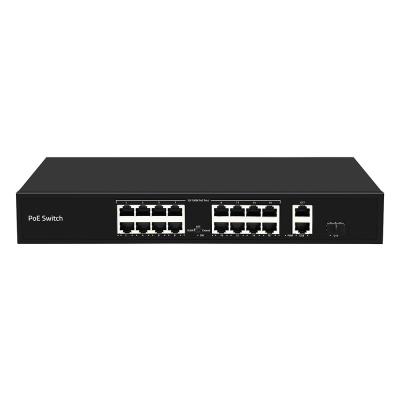 China 16 Port 250-meter PoE Switch PoE Af/At 10/100M Ondersteuning VLAN-modus 300W Budget Te koop