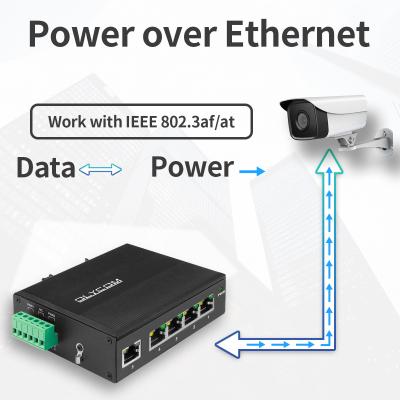 China Interruptor Poe não gerenciado 5 Portos Industrial Din Rail Interruptor Poe Poe Interruptor Passthrough à venda