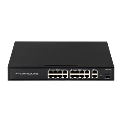 China OEM/ODM 16 Port 10/100mbps PoE Switch With Gigabit Uplink 1SFP Port 300W Built-in Power for sale