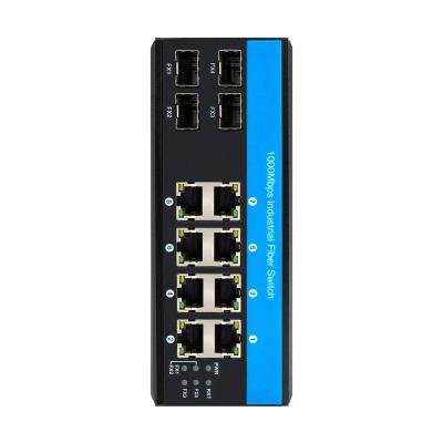 China 12 Port 10/100/1000mbps Unmanaged Din-rail Poe Switch 4 SFP Ports+ 8 RJ45 Ports Ethernet Switch for sale