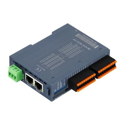 China Modbus TCP/IP Slave I/O-module 24VDC 2 RJ45 16 Port DI DO Din Rail NPN PNP verbinding Te koop