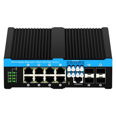 China 12 Port 10G L2/L3 Managed Poe+ Switch Optical Bypass Switch 4*10G Sfp +8 RJ45 Din-rail Ethernet Switch for sale