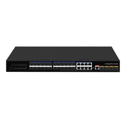 China 24 Port 10G Fiber Switch With 8 Gigabit Combo SFP/RJ45 L3 Managed 1U Rack for sale