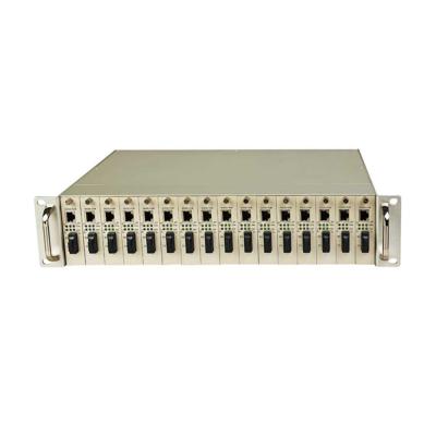 China 16 Slots 19 Inch 2U Chassis Fiber Optic Ethernet Media Converter Dual Power Rack for sale