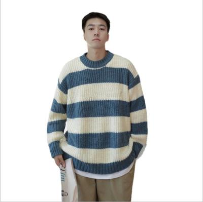 China 2021 Winter New Sweaters Men's Anti-Wrinkle Curved Crew Neck Striped Color-block Sweater Outfit Autumn for sale