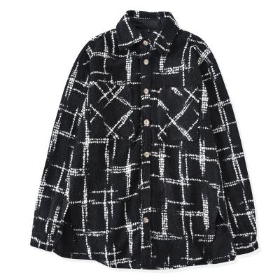 China Anti Pilling Men Single Breasted Long Sleeve With Pockets Tweed Jackets Top Hop Coats Loose Plaid Shirt for sale