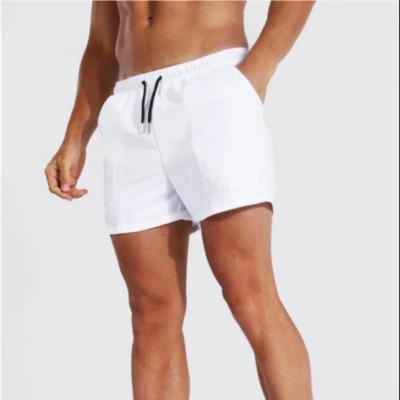 China Hot Selling Anti-Wrinkle Men Shorts 100%Recycled Polyester Waist Gym Swim Shorts Side Pocket Elastic Workout White for sale