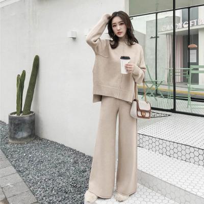 China Warm winter 2020 ladies anti-pilling soft hand feeling neck sweater and pant sets 2 pieces fashionable sweater set for sale