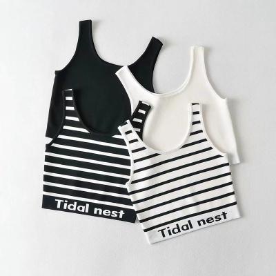 China Wholesale 2022 New Summer QUICK DRY Women's Short Jacquard Round Neck Striped Knitted Tank Top Vest Crop Top For Women for sale