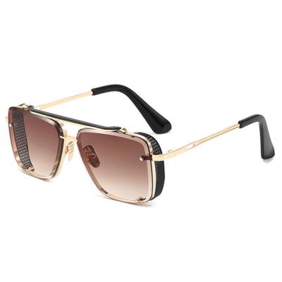 China High Quality Luxury Designer Men Shades Steampunk Gold Sunglasses Fashion Sun Glasses Glass 2023 Metal Flat Surface Big Size Sun Glasses for sale