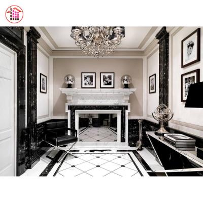 China Modern Cheap White Marble Fireplace Tiles And Marble Floor Border White Stone Black Marbl for sale