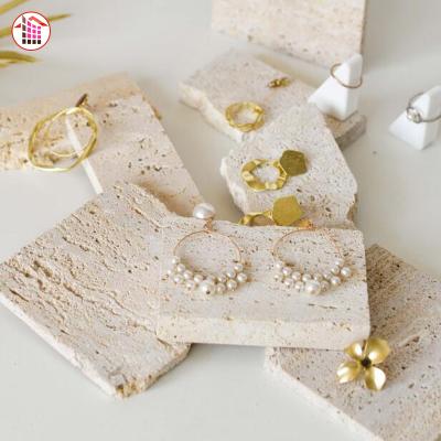 China Northern Europe Travertine Marble Jewelry Display Stand Jewelry Store Earring Bracelet Display Stand Decorative Stone Tray for sale