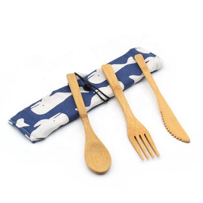 China Sustainable Portable Utensil Set Reusable Bamboo Utensil Fork Knife Spoon Travel Utensils Set With Eco Friendly for sale