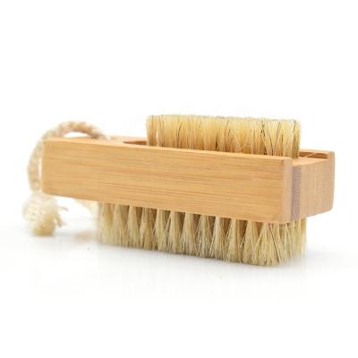 China Sustainable Custom Logo Natural Bamboo Handle Boar Bristle Cleaning Brush Double Sided Nail Brush For Kitchen for sale