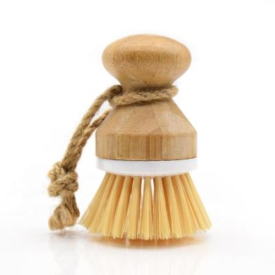 China Amazon Hot Sale Kitchen Sustainable Vegetables Sweep Portable Dish Natural Bamboo Scrubber Scrub Brush With Rope for sale