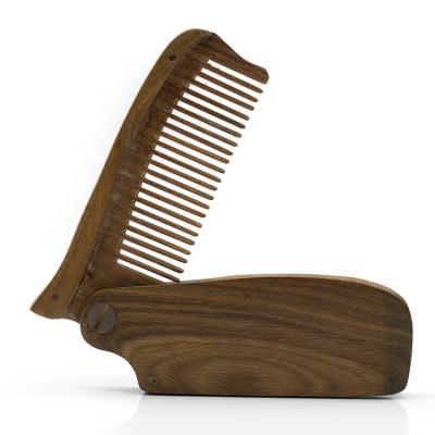 China Healthy Comb Wholesale Custom Durable Pocket Mustache Styling Comb Green Sandalwood Folding Beard Comb for sale