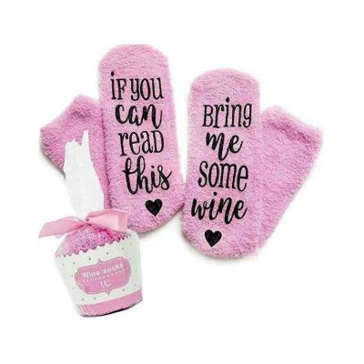 China Funny QUICK DRY If You Can Read This Slogan Letter Print Slumber Luxury Bed Wine Women Cupcake Home Socks for sale