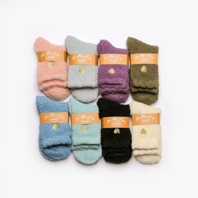 China QUICK DRY Embroidered Thermal Fluffy Slipper Fuzzy Women Crew Winter Socks Plush Love Heart Thick Warm Bed Indoor Home Sleep Floor for sale