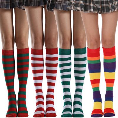 China Wholesale QUICK DRY Colorful Striped Long Knee High Student Girls Women Dance Socks for sale