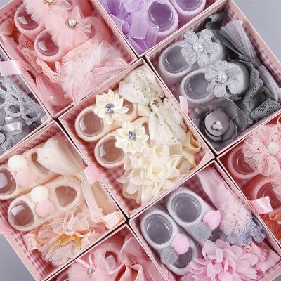 China QUICK DRY fashion bows flower crown hair band cute newborn baby girl headbands with socks gift set for sale