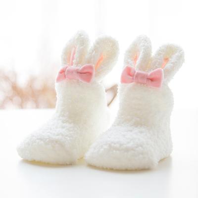 China Newborn Baby Floor Socks Coral Fleece Thickened Sleep Cute 3D Rabbit Winter Warm Korean Toddler QUICK DRY Ear Socks for sale