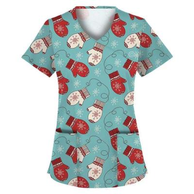 China Breathable Customize Hospital Uniforms 100% Whole Cotton Nurses Christmas Uniform Patterns Scrub Top for sale