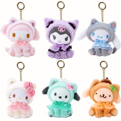 China Cotton 10cm Crossdressing Key Chain Kulomi Melody Cinnamon Dog Pasha Dog Plush Doll Pendant Toy for sale