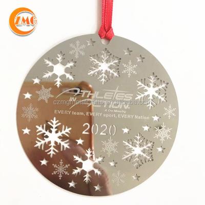 China Europe Hot Sale High Quality Silver White Mirror Etched Christmas Tree Ornaments Metal for sale