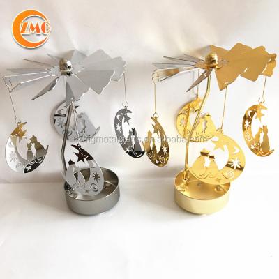 China Europe Wholesale High Quality Cheap Gifts For Christmas Fancy Metal Cats On The Moon Tea Light Candle Holder for sale