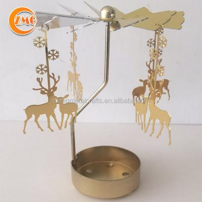 China Hot Wholesale Cheap Spinning/Rotary Silver/Gold Metal Two Deer Candle Holders for sale