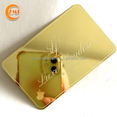 China Europe Hot Selling High Grade Custom Luxury Membership Cards Shape Gold Mirror Metal Engraved Cards for sale