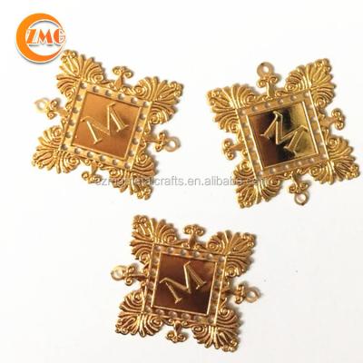 China Europe Two Holes Custom Shiny Gold Plating Metal Clothing Labels For Sewing for sale