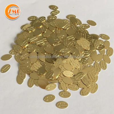 China Modern Hot Selling Small Oval Tags 10*6*0.3mm Cheap Jewelry Tags Gold Engraved Metal for sale