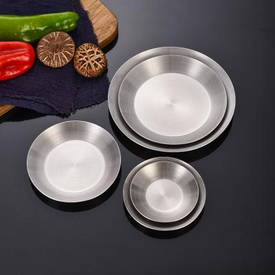 China Viable High Quality Korean Round Dinner Dish Plate 304 Stainless Steel Grill Dish Steak Tray Tableware Dish Kitchen Accessories for sale