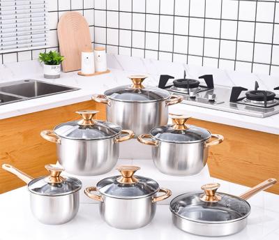 China Sustainable Wholesale 12-Piece Cookware Set 3 Layers Food Grade Thick Stainless Steel 12-Piece Soup Pot With Lid Serving for sale