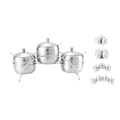 China Sustainable Hot Sale Kitchen 4 Pcs Stainless Steel Metal Seasoning Rack Spice Jar Set for sale