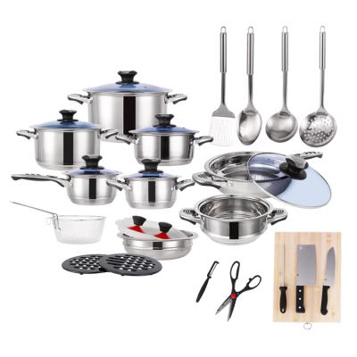 China Sustainable High Quality Kitchenware 30 Pcs Stainless Steel Cooking Pot Set With Glass / Steel Lid for sale