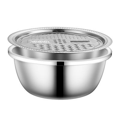 China 2 Pieces Stainless Steel 201 Multi Purpose Wear Resistant Rice Sieve Sustainable Basin Serving Mixing Bowl for sale