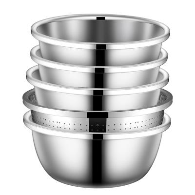 China Sustainable Household Kitchen Stainless Steel Rice Blanching Sieve Bowl Set for sale