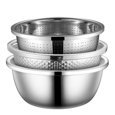 China Sustainable Easy To Use Stainless Steel Kitchenware Cooking Set Deep Sieve Mixing Bowl for sale